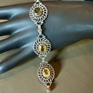 Vintage Arts & Crafts Natural Citrine Sterling Silver Bracelet 24 Grams 7.25”
